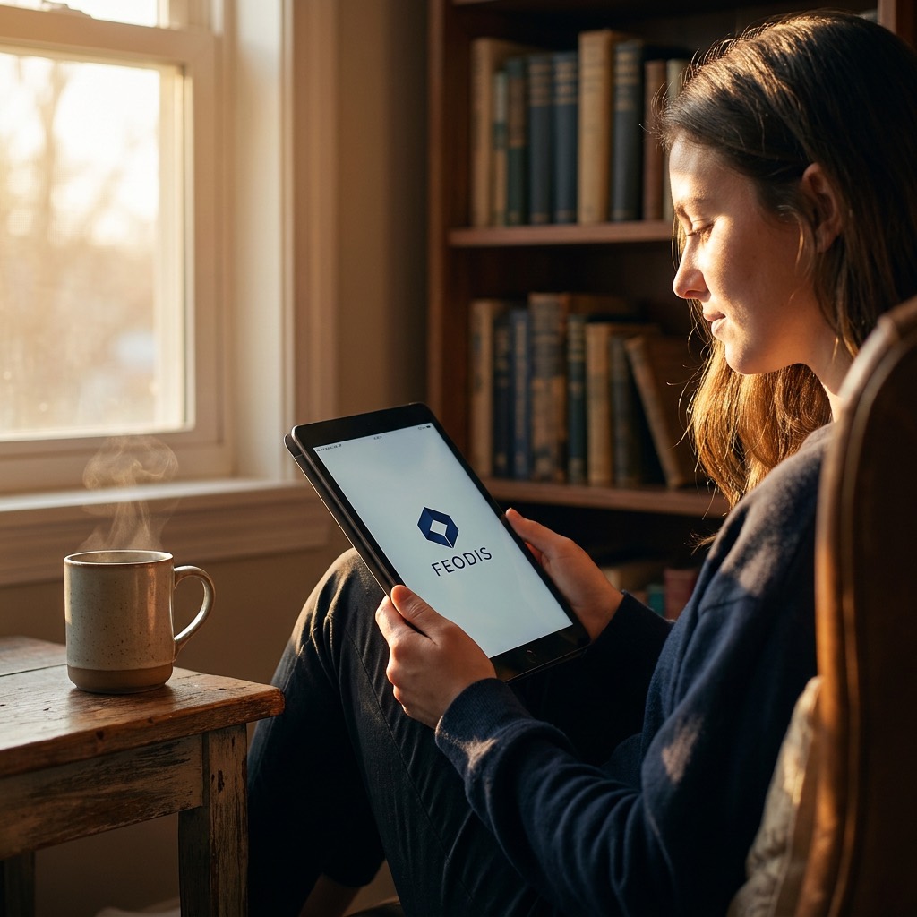A person sitting by a window with a tablet